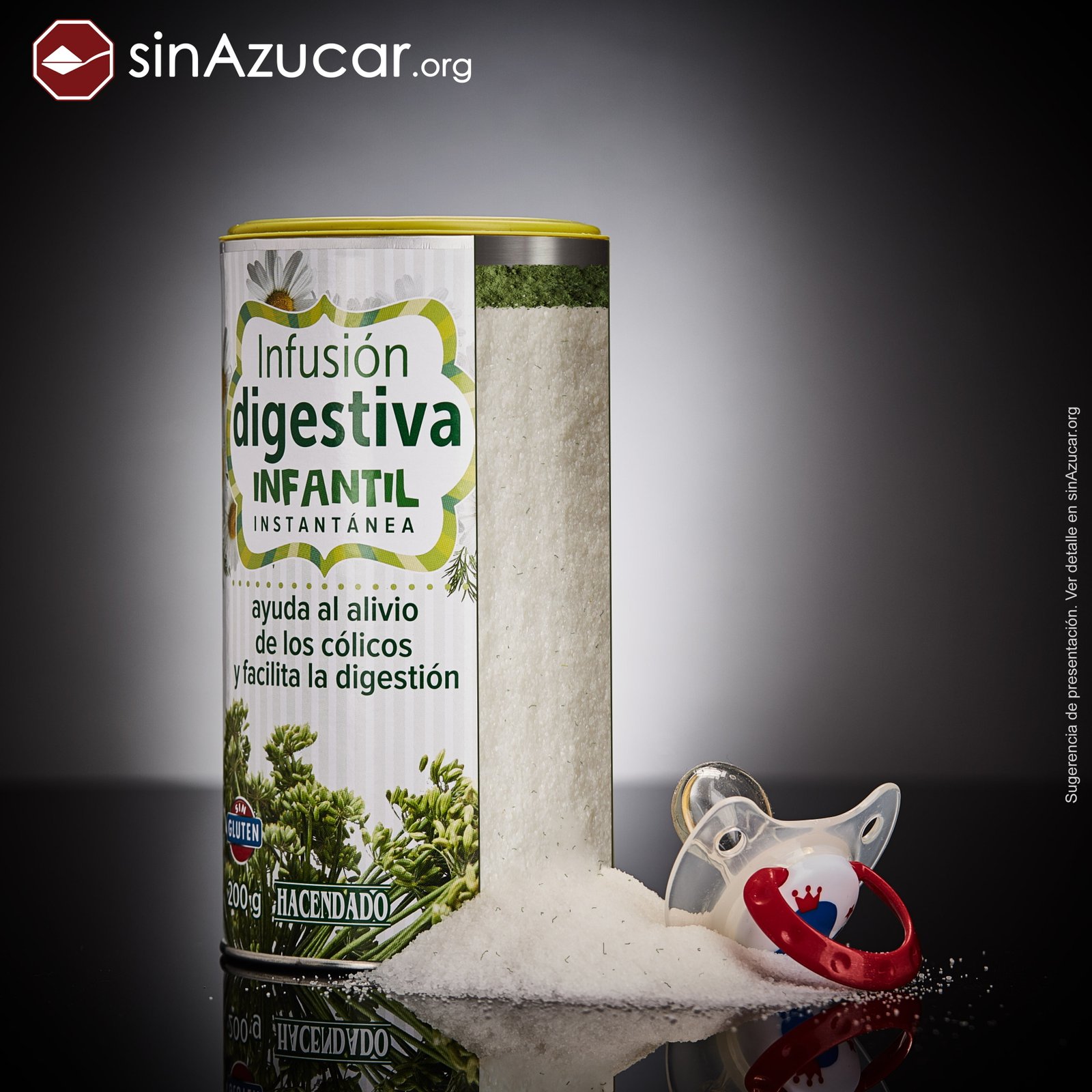 Un bote de Infusión digestiva infantil de Mercadona contiene el 90,1% de azúcar y un 4% de
plantas.